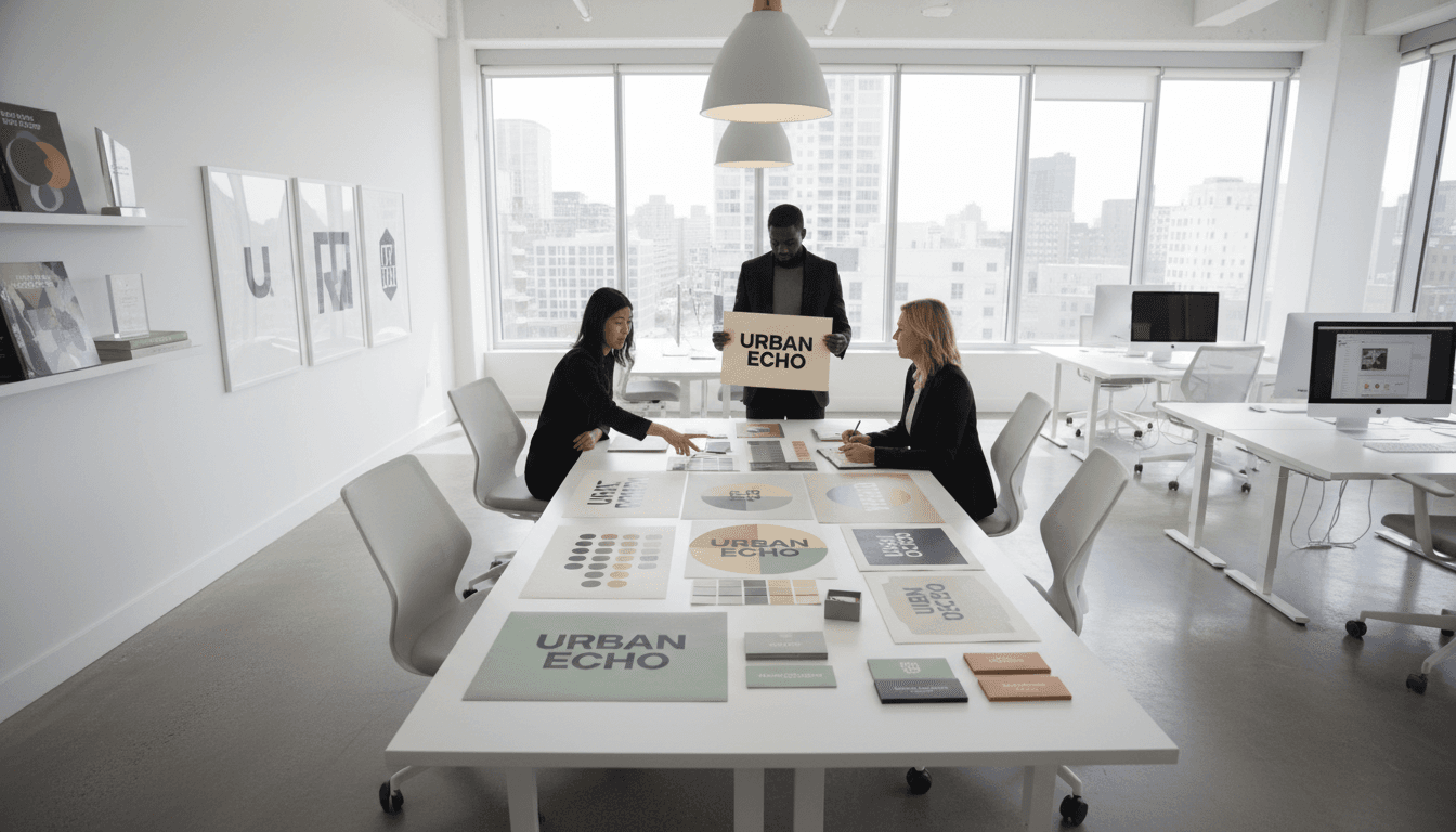 Diseñador gráfico profesional trabajando en proyecto de identidad corporativa con tecnología moderna